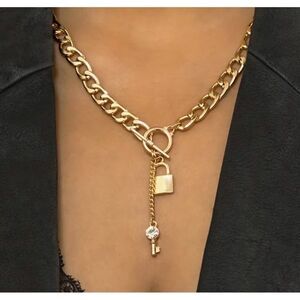 💛 NEW Stunning gold filled link chain necklace with lock & key 💛